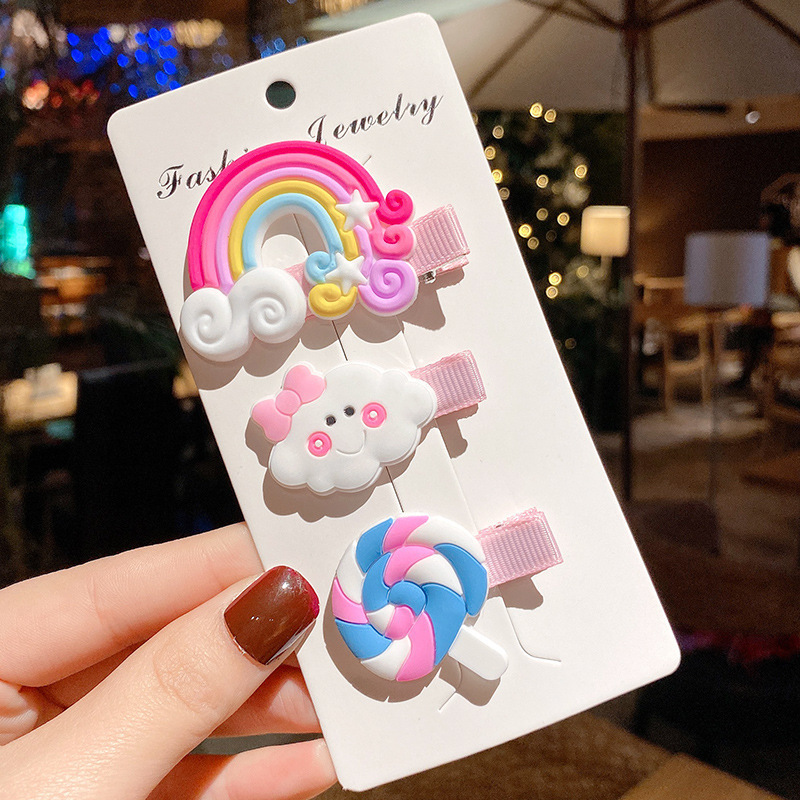 Meisjes Haarspeldjes 3 Stks/partij Candy Kleur Ster Hart Haar Clip Kinderen Bloem Boog Leuke Haarspeld Hoofddeksels Meisje Haar Accessoires: 3pcs pink