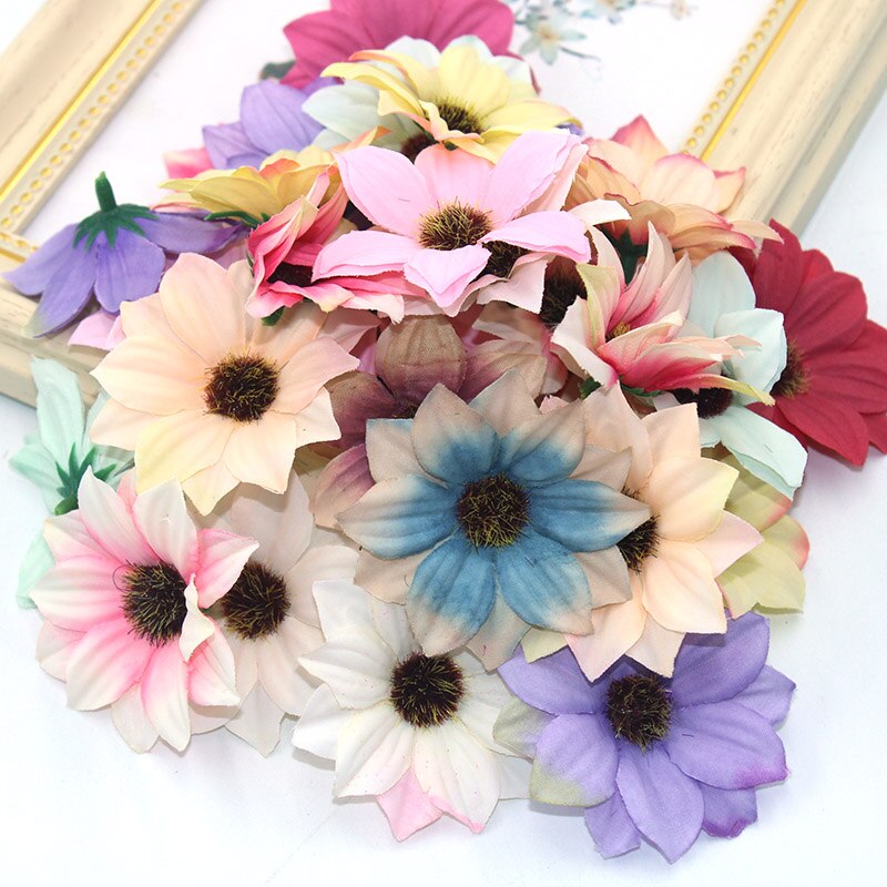 20 stykker kunstige blomster 6 cm silkerose blomster til familie bryllup dekoration krans scrapbog håndværk blomst diy: Blandet farveafsendelse