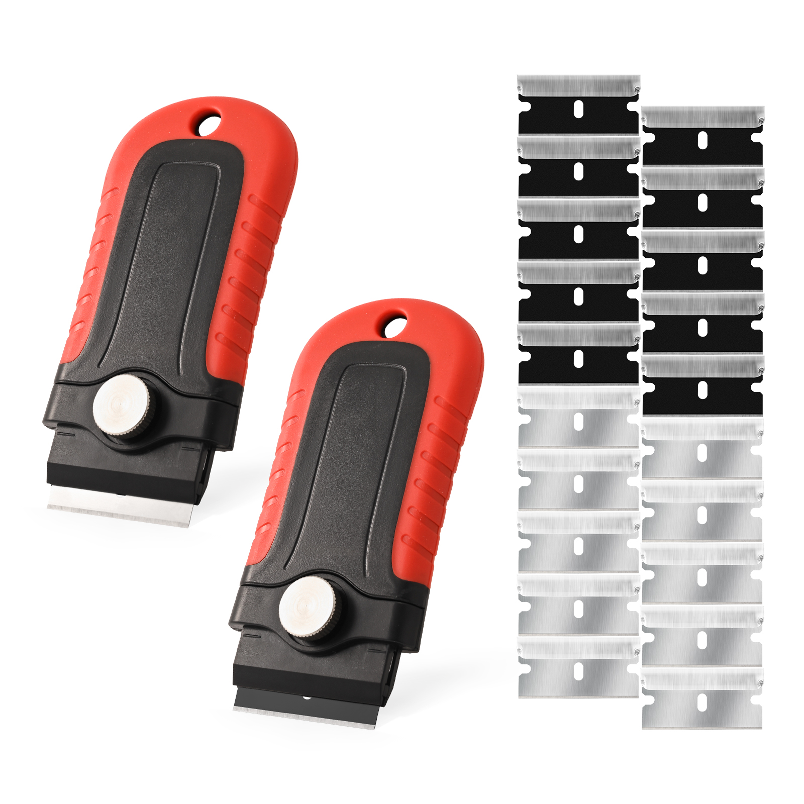 EHDIS 2 uds raspador de cuchillas de afeitar con caja de almacenamiento de cuchillas removedor de tinjes de ventana de envoltura de vinilo de carbono + 20 piezas cuchillas de Metal/plástico de 1,5 pulgadas: Azul