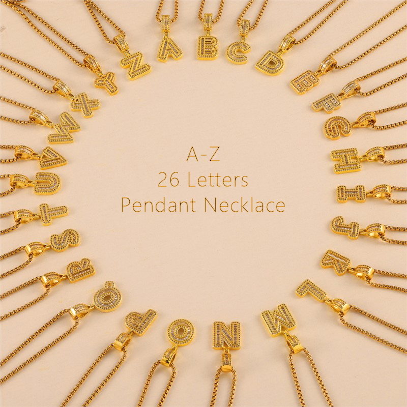 26 Letters Pendant Necklace For Women Men Unisex Stainless Steel 18K Gold Plated Waterproof Long Necklaces Couples Neck Chain