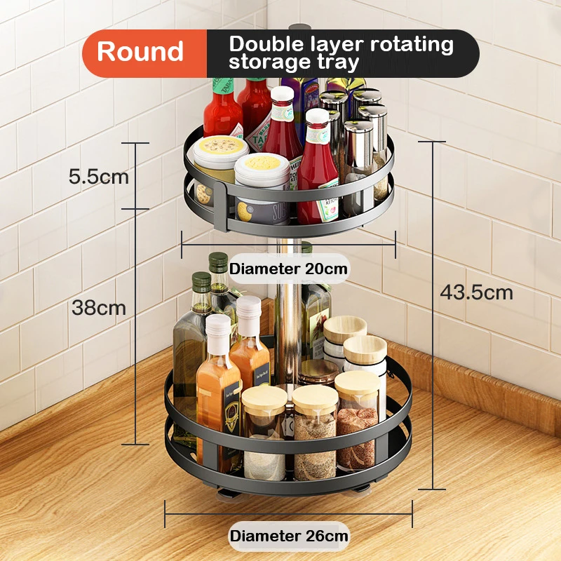 Rotation Condiment Rack Multifunctional Carbon Steel Flavour Storage Tray Round Seasonings Spice Organizer for Kitchen: light green