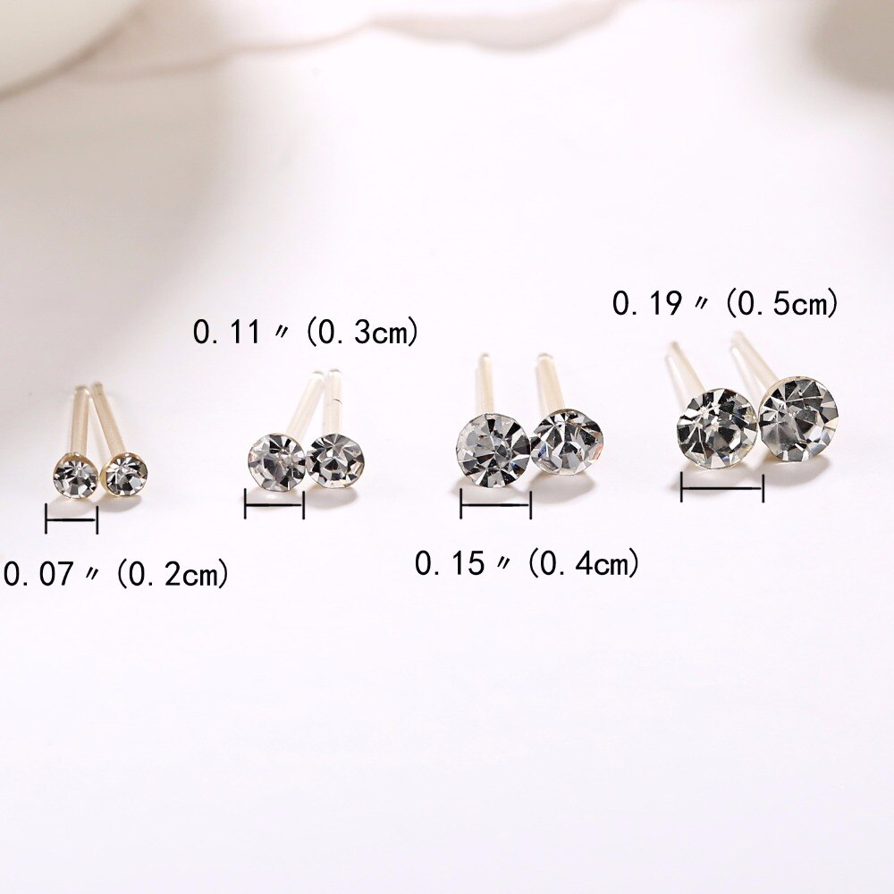 Rinhoo-Juego de 20 pares de pendientes de cristal blanco para mujer, joyería de Color blanco, Piercing de 2mm, 3mm, 4mm, 5mm, de joyería para niña