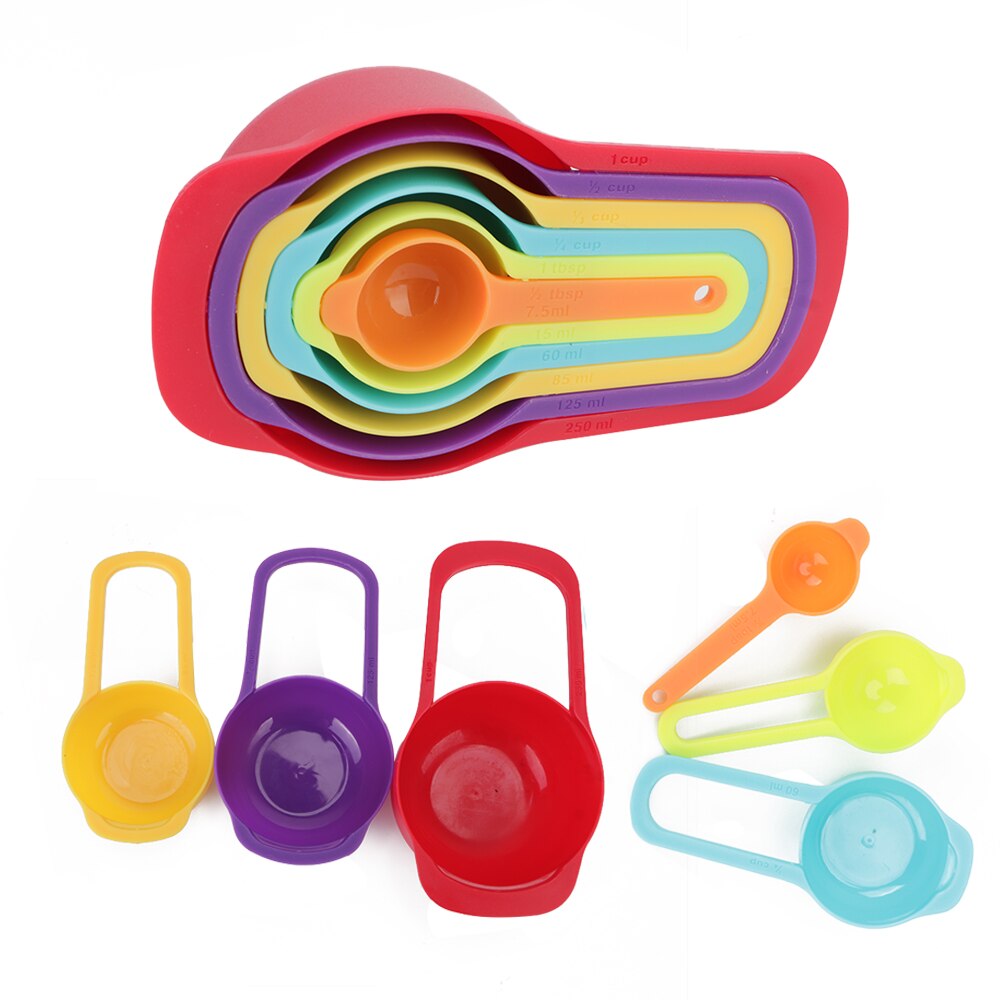 6 unids/set taza medidora de plástico colorido utensilios de cocina para hornear cuchara de medir cucharas de medir de cocina taza útil para hornear pasteles de azúcar