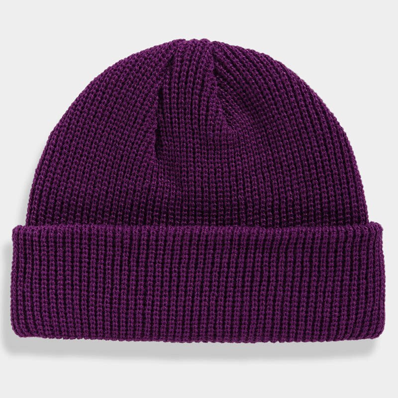 Vinter hue kort kalot unisex dame hue strikket hue hue sømandskasket manchet kantløs retro navy hat varm kalot: Lilla