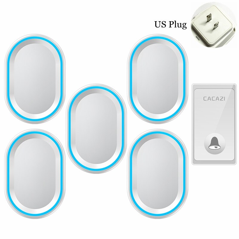 CACAZI Auto-alimentado Campainha Sem Fio À Prova D&#39; Água Não É Necessário Bateria Botão 1 5 Receptores EUA UE UK Plug Início Chamada sino Sinos de 58: white 1x5 US