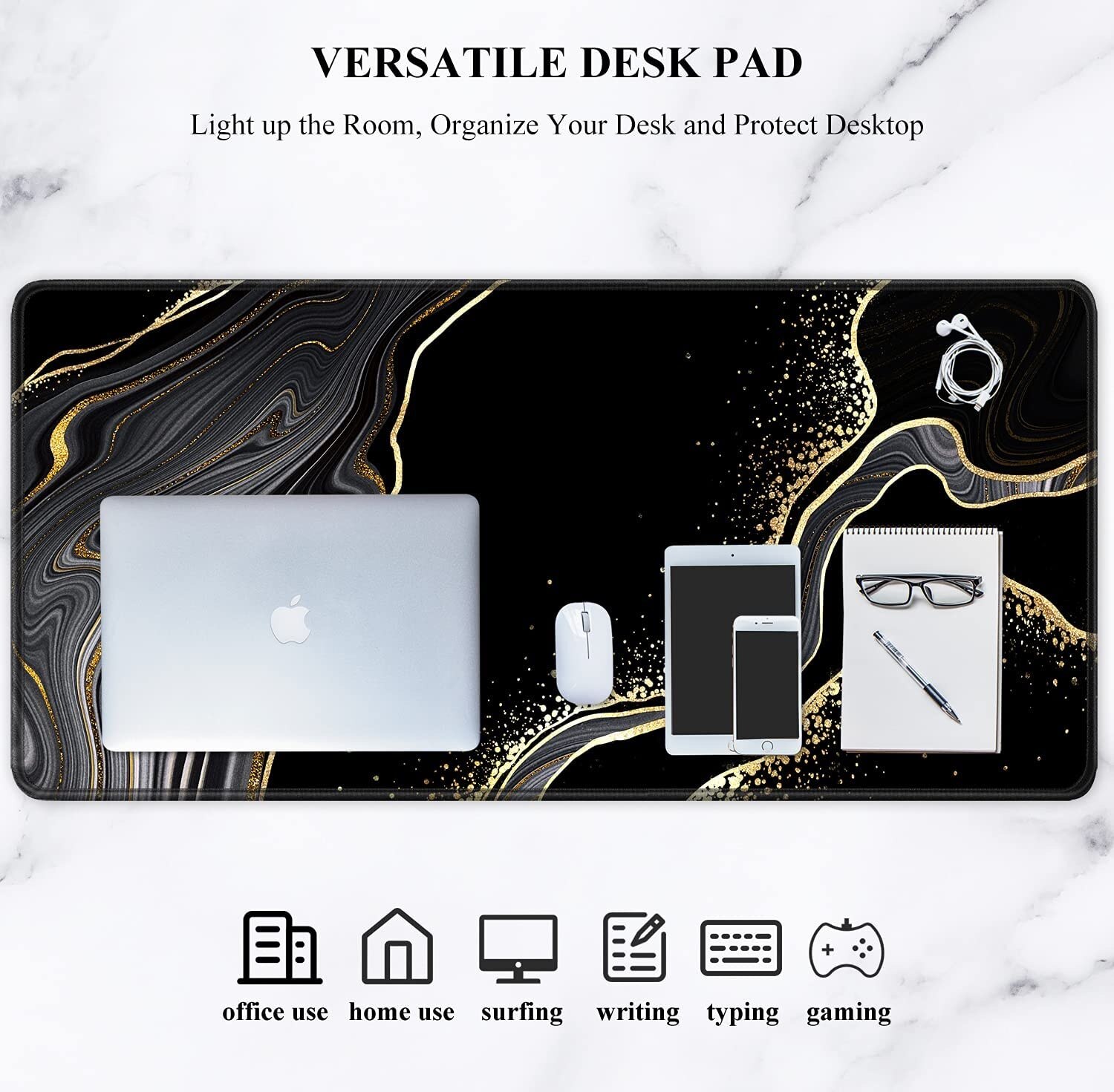 Black Gold Marbling Mouse Pad Gamer XXL Computer Mousepad Natural Rubber Office Anti-slip Keyboard Pad Laptop Desktop Mouse Pad