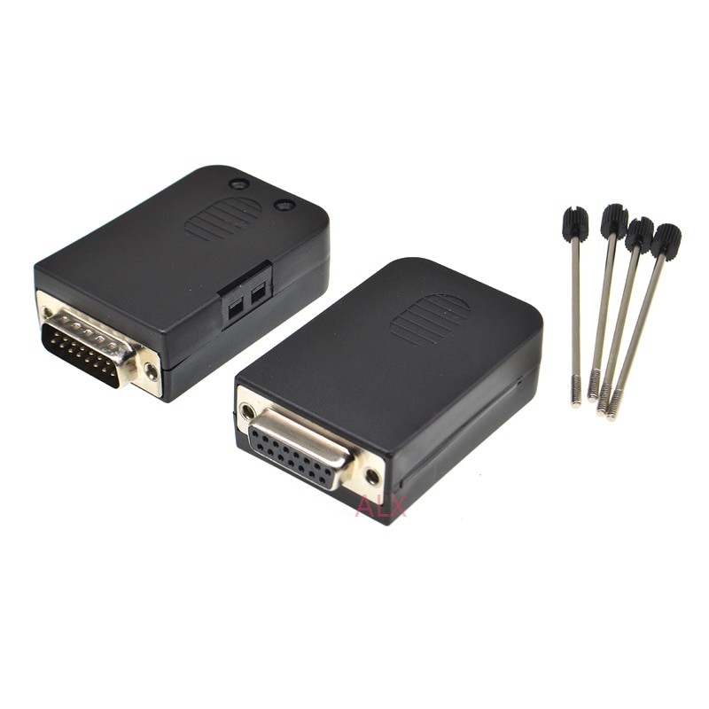 1PCS DB15 15PIN 2 row male female plug connector terminal adapter with black shell D-SUB wire cable free solder