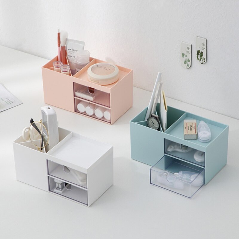 Desktop Double Drawer Storage Box Jewelry Storage Box Makeup Plastic Compartment Finishing Box Simple Drawer Organizer
