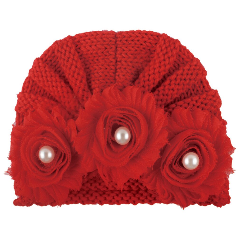Grote Bloem Gebreide Baby Meisje Hoed Herfst Winter Warm Kids Baby Winter Hoed Effen Kleur Kindje Beanie Bonnet Enfant Kind hoed # P30