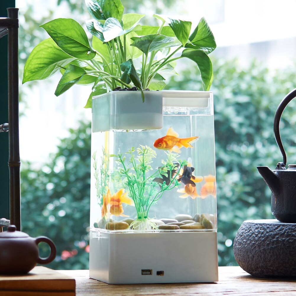 Self-cleaning Fish Tank Lazy Small Acrylic Goldfish Tank Desktop Transparent Bucket Fish Tank Ecological Bare Cylinder