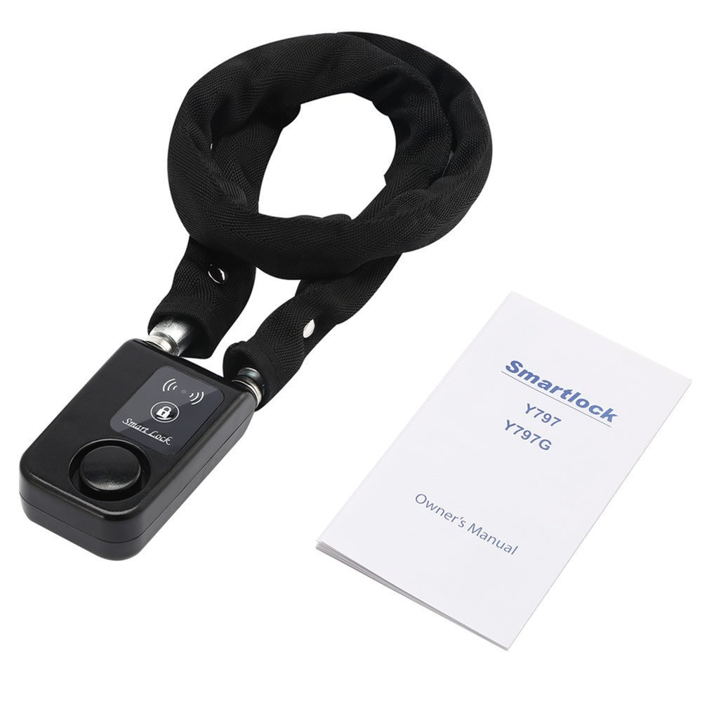 Super intelligent telefon app kontroll smart larmlås vattentätt 110db larm cykellås utomhus stöldskydd: Svart stålkedja