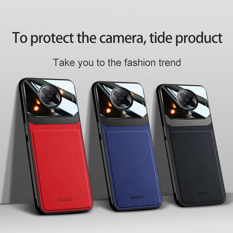 Keysion Shockproof Case Voor Xiaomi Poco F2 Pro X2 Lederen Spiegel Gehard Glas Telefoon Back Cover Voor Poco X3 nfc