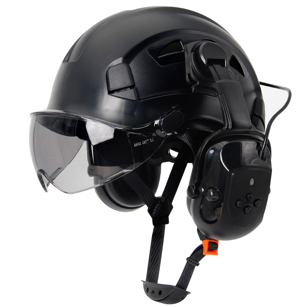 Bluetooth 5.0 Earmuffs Safety Helmet With Visors ANSI Head Protection for Engineer ABS Construction Hard Hat Industrial Work Hat: army green