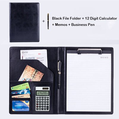 Document Bestandsmap Zakken A4 Pu Lederen Rekenmachine Multifunctionele Kantoorbenodigdheden Organizer Manager Pads Aktetas Padfolio: G black