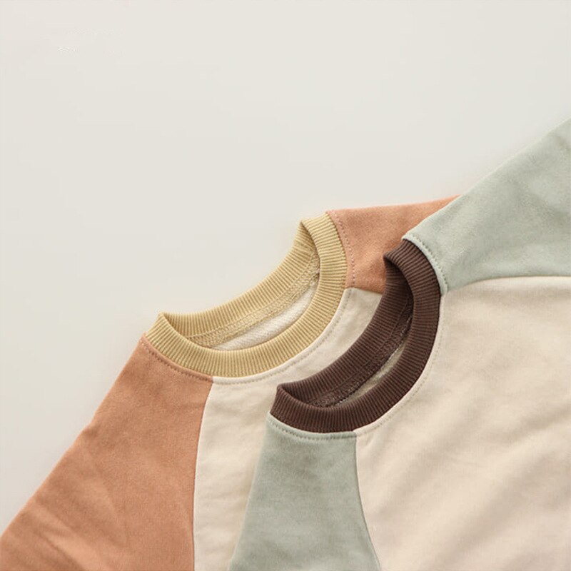 Suéter de algodón para bebé, ropa Coreana de otoño para niños y niñas, color de contraste, raglán, encantador, triángulo de escalada, de una pieza