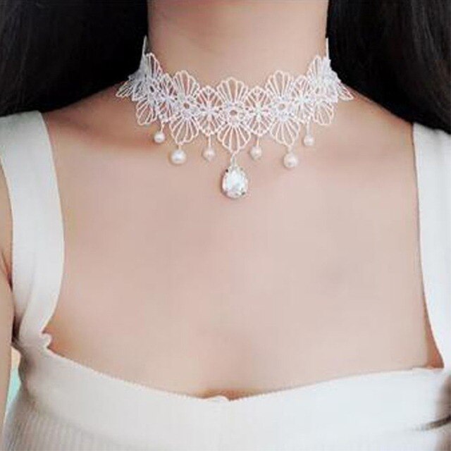 gotisch Klassische Charme Weißen Kragen Frauen Spitze Kragen Handgemachten Partei Samt Spitze Jahrgang Halsband Halskette Für Frauen Kragen: C1050