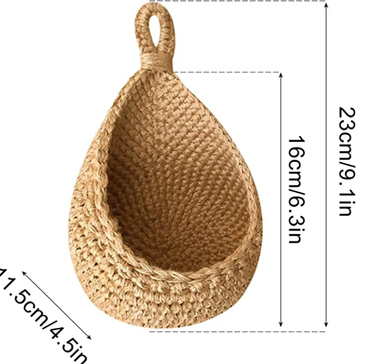 Woven Storage Baskets Wall Hanging Vegetable Fruit Rope Rattan Basket Kitchen Table Wall Hanging Storage Organizer Flower Vase: XS