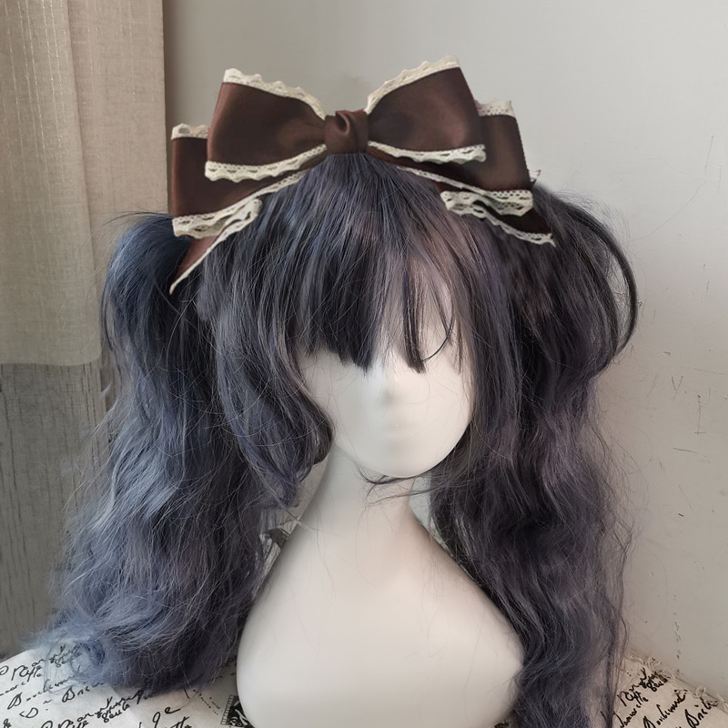 Tocado lolita, diadema de Lolita, muñeca, horquilla con lazo grande, accesorios de cosplay KC hechos a mano para sirvienta, accesorios japoneses para el cabello de Anime: Castaño