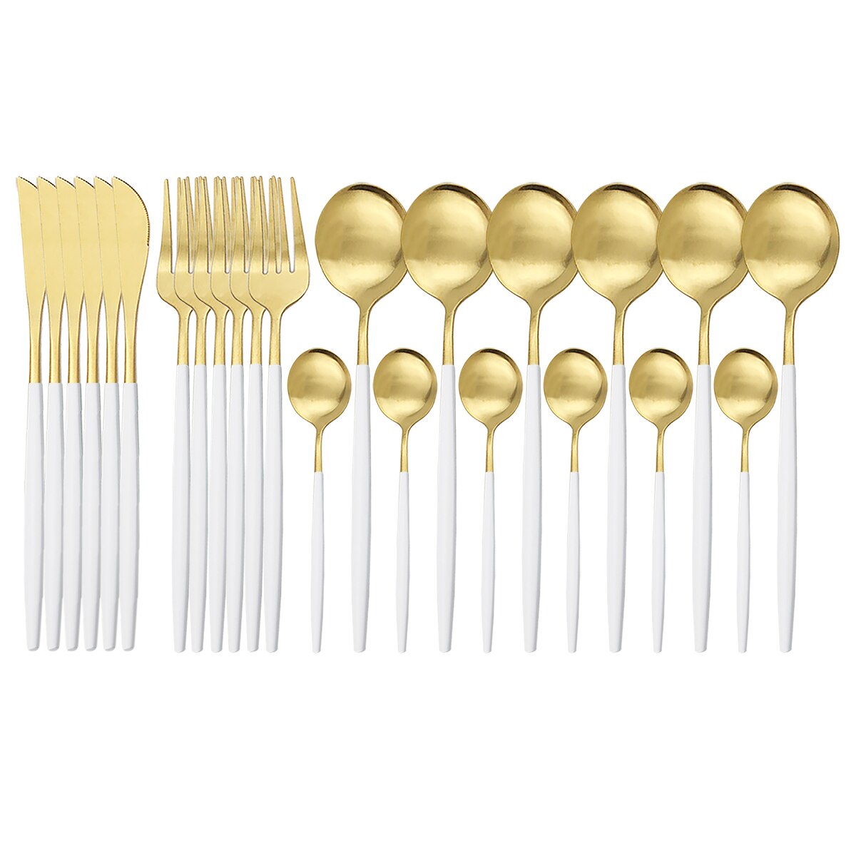 Couverts en or noir mat de 24 pièces | Service de vaisselle en acier inoxydable 304 fourchette cuillère en argenterie, service de couverts de cuisine: 24Pcs White Gold