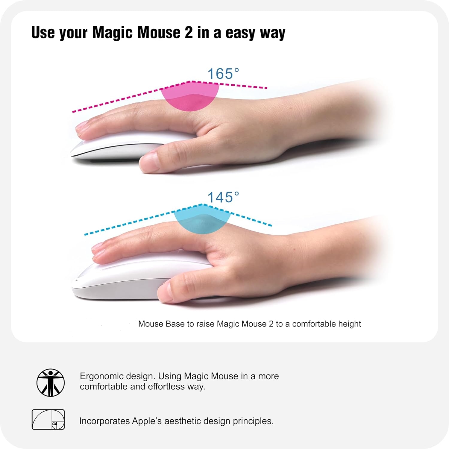 Magic Mouse 2 Grip con soporte de carga inalámbrica, cargador Magic Mouse 2, agarre y Base ergonómicos, accesorios mágicos para Mouse