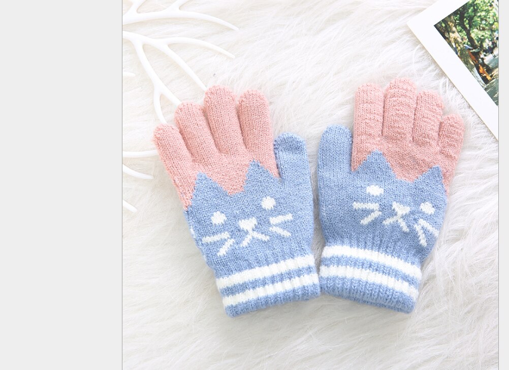 4-8Y Neue Kind Kinder Baby Mädchen Jungen Winter Gestrickte Handschuhe Cartoon Warme Handschuhe Kleinkinder Im Freien Cartoon Katzen Niedlich Handschuhe: Grau