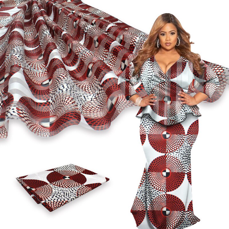 Ankara stof afrikansk ægte voks print 4 yards organza med 2 yards bånd materiale afrikansk silke ankara stof til tøj: Farve 5