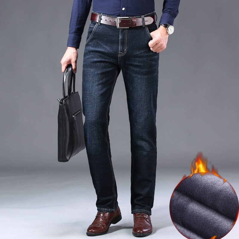 Heren fluwelen business jeans broek met vlokken, warme zachte herenbroek, geschikt voor  -10 graden celsius winter warme dikke fleece jeans