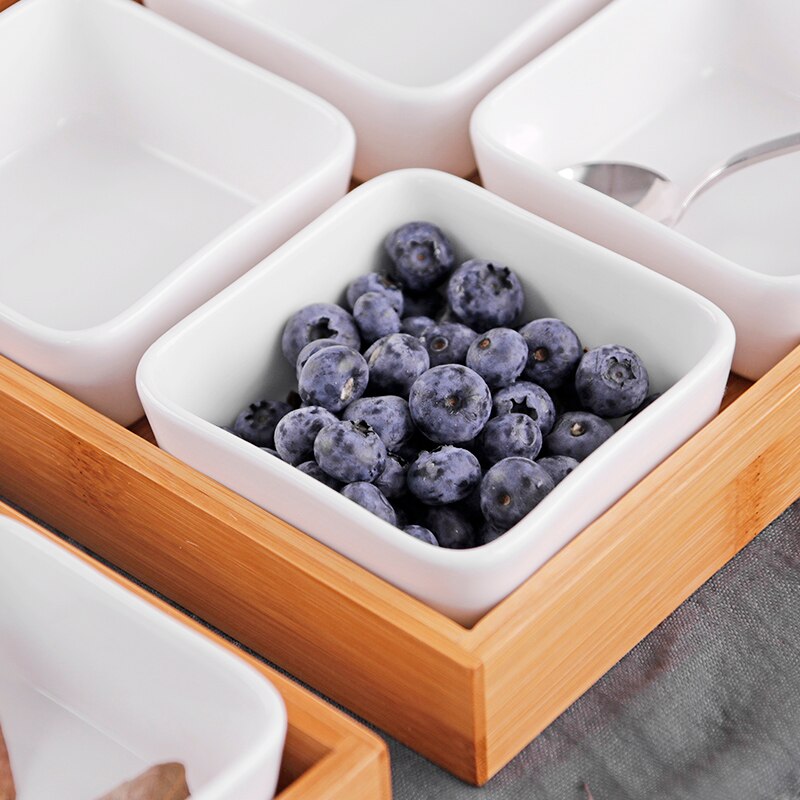 Plato de caja de cerámica rectangular japonés de bambú para postre y fruta seca plato de caja múltiple bandeja de para golosinas y aperitivos secos bandeja para postres y té