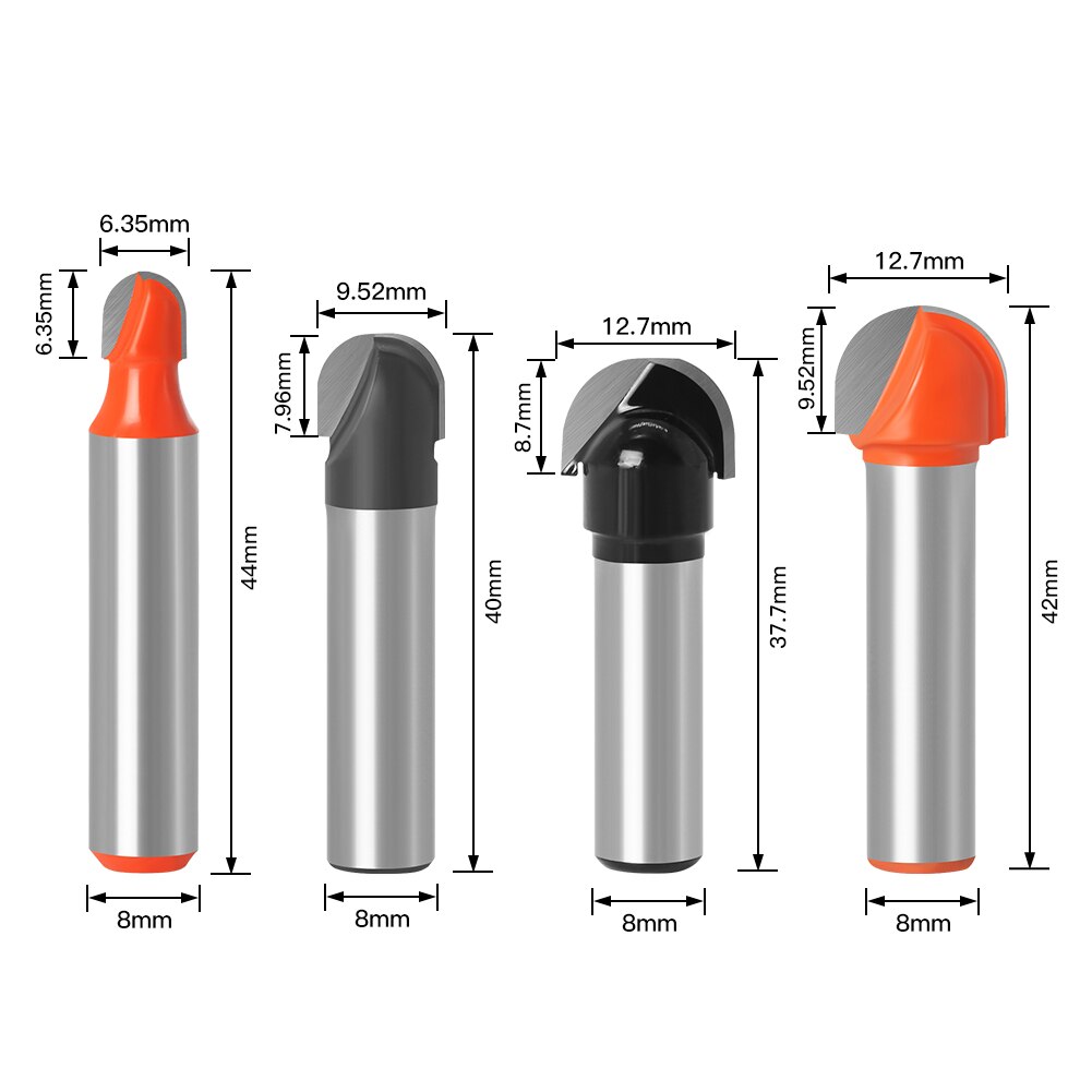 1pc 8mm Shank Ball Nose End Mill Round Nose Cove CNC Milling Bit Radius Core Box Solid Carbide Router Bit Tools
