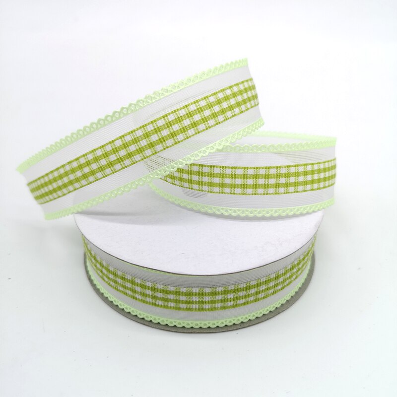 5 yards 1 "25mm Lint Wedding Party Decoratie Plaid Organza Lint Cadeaupapier Haar Strikken DIY Kerst Lint: Green