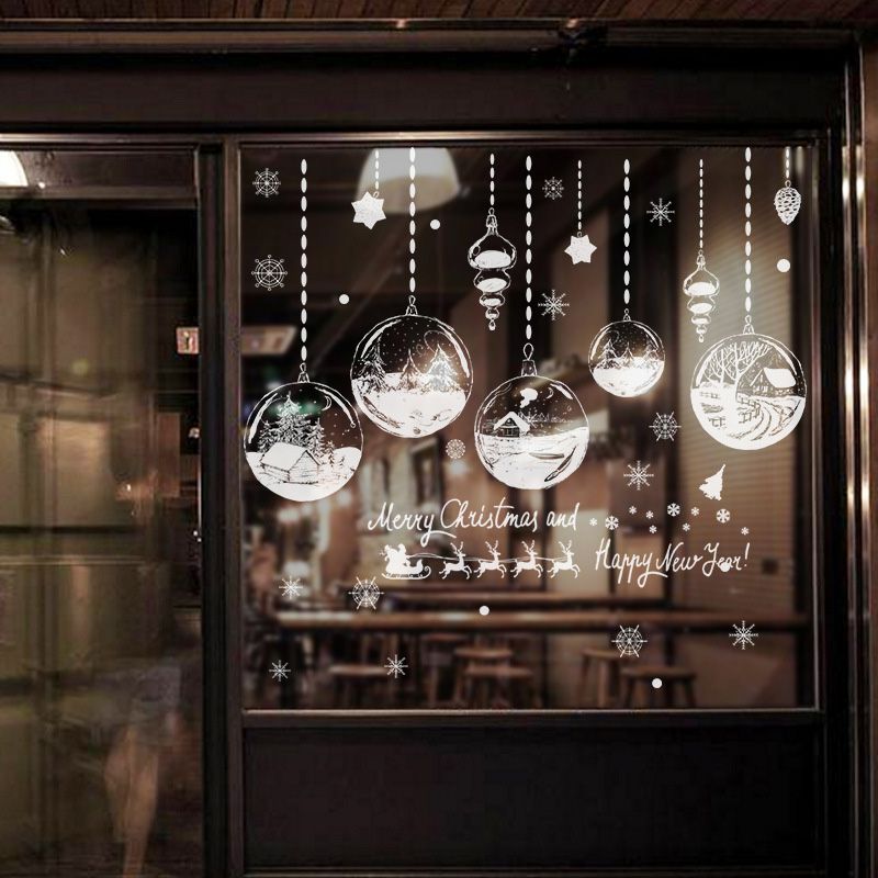 Hvid jul glas display vindue klistermærker vægoverføringsbillede marual til vindue hjem indretning