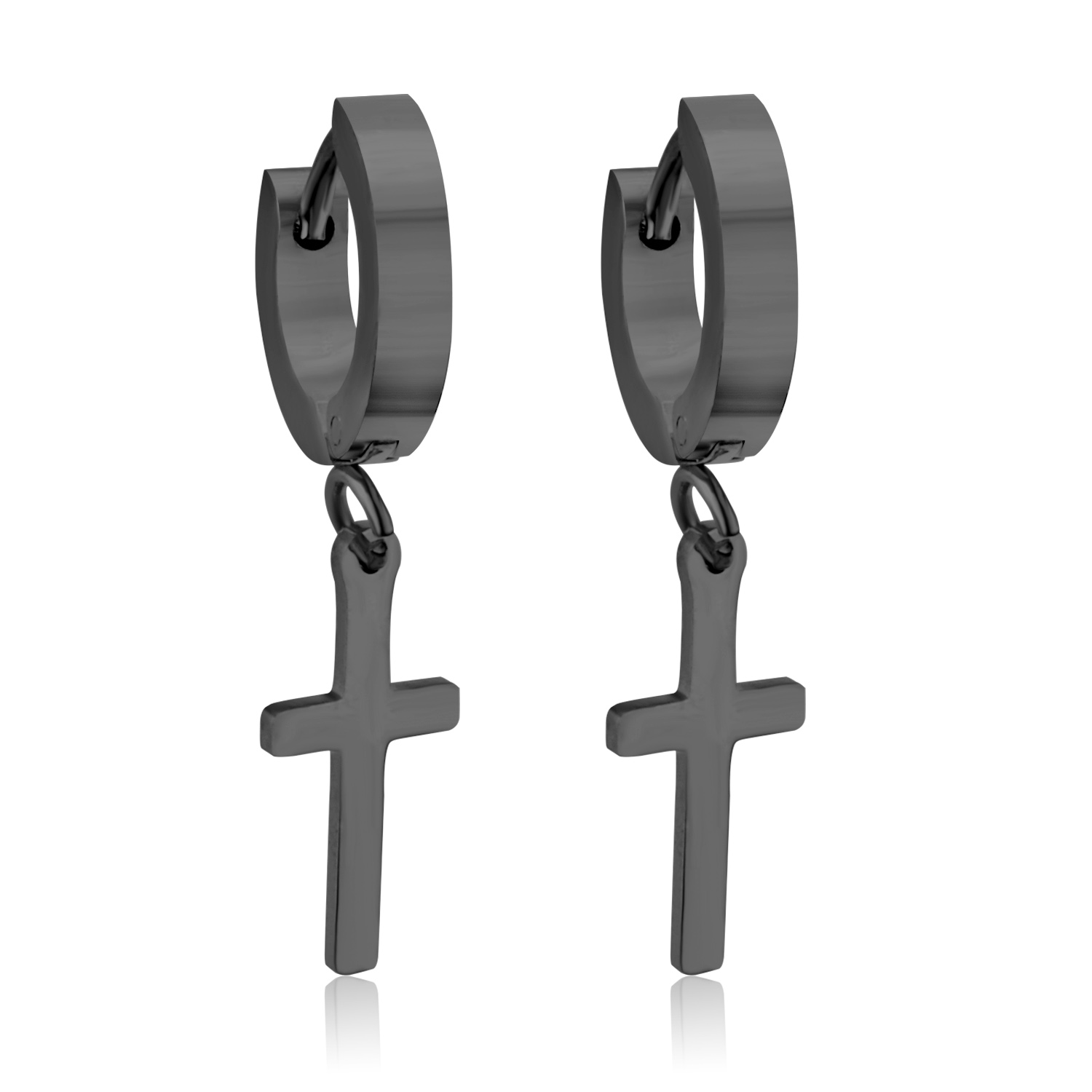 Pendientes góticos de lujo con colgante de cruz para hombre, aretes colgantes de gota, aro de acero inoxidable de Color plateado, joyería Punk para oreja, BFF