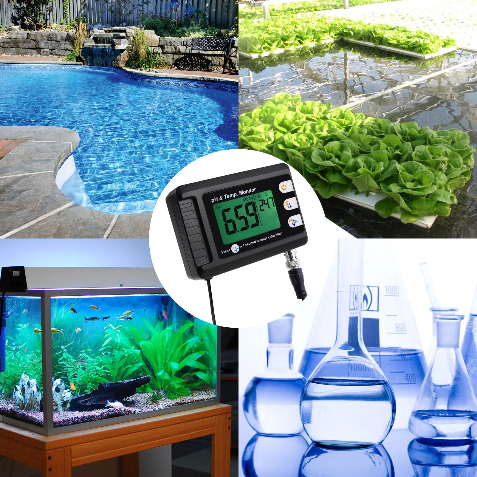 2-In-1 Combo Ph & Temperatuur Meter Aquarium Monitor Thermometer Voor Aquaria Laboratorium W/Vervangbare bnc Ph Elektrode