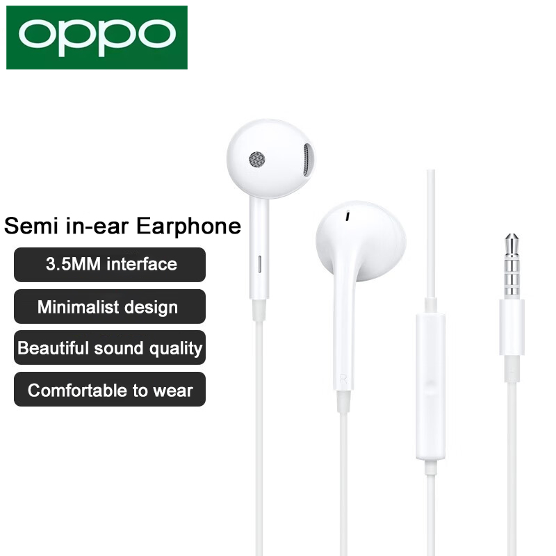 Original OPPO MH135 auricular con cable semi-en-auricular 3,5mm auriculares ordenador portátil teléfono móvil Universal HD micrófono llamada auriculares: Blanco