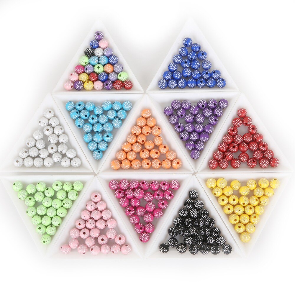 100 stk 8mm farverige runde akrylperler rhinsten charme perler til smykkefremstilling gør-det-selv håndværk scrapbog dekoration
