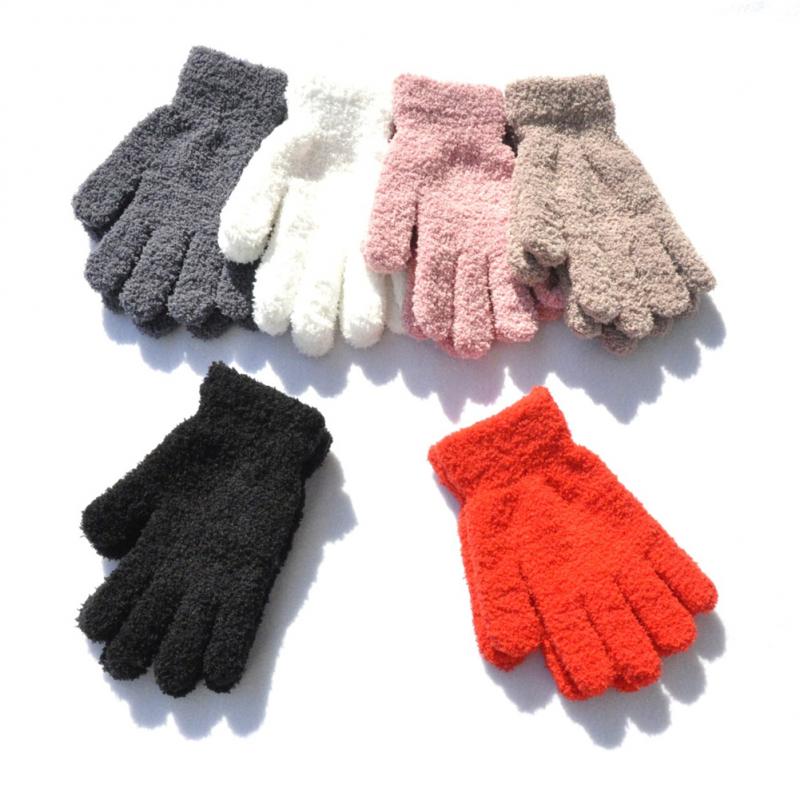 1 Paar Winter Jongen Meisje Handschoenen Koreaanse Handschoenen Coral Fleece Vinger Gebreide Handschoenen Outdoor Fietsen Rijden Koude-Proof Verdikte handschoen