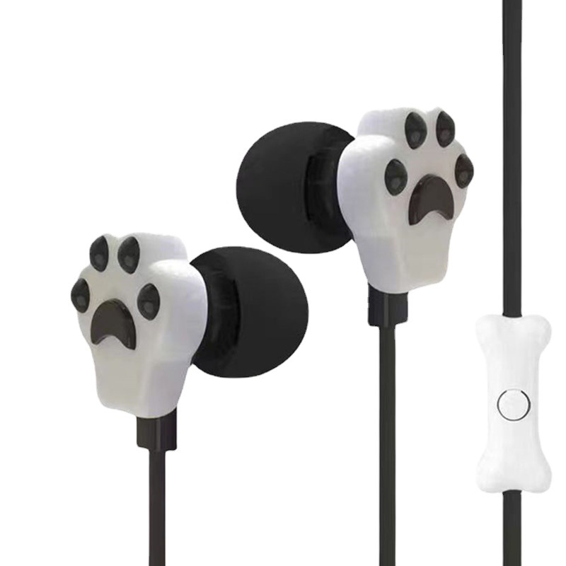 Cat Paw Earbuds Stereo 3.5mm In-Ear Headphones with Mic Earpiece Sports Wired Headset for Smartphone MP3 iPad PC Music: Red