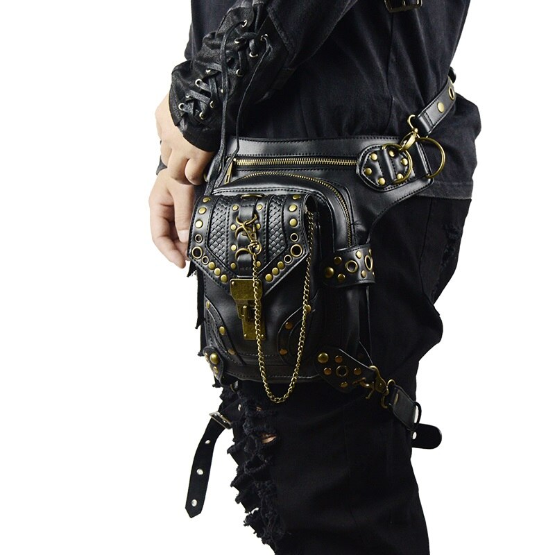 Retro Steampunk Lederen Heuptas Serpentine Crossbody Bag Rock Mannen Vrouwen Gothic Black Fanny Packs Mode Motorfiets Been Zakken: Default Title