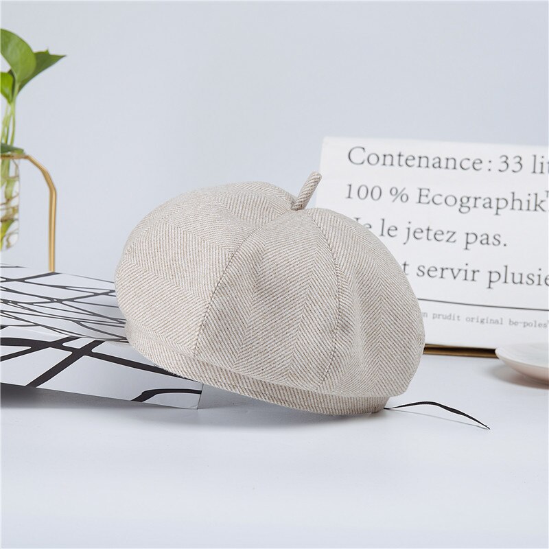 Boina señora Joker sombrero de fieltro de lana Inglaterra octogonal sombreros mujer hombre invierno: Beige02