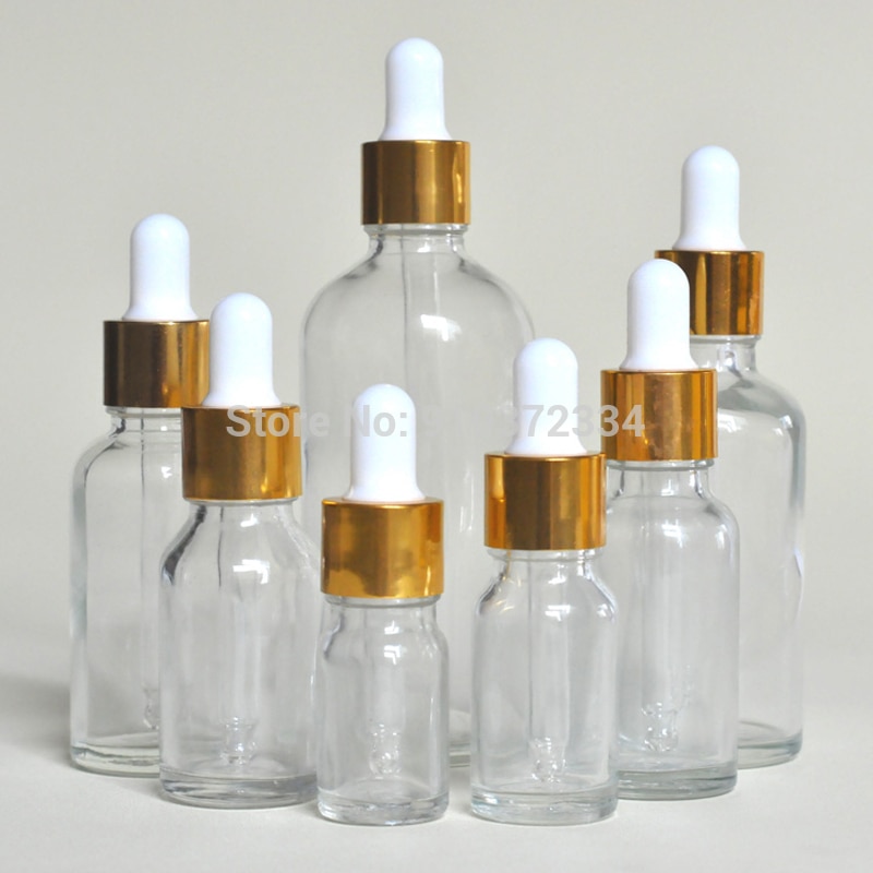 10 Stks/partij Lab Clear Ronde Glazen Geraffineerde Olie Fles Met Glas Droppers Golden Circle Voor School Experiment