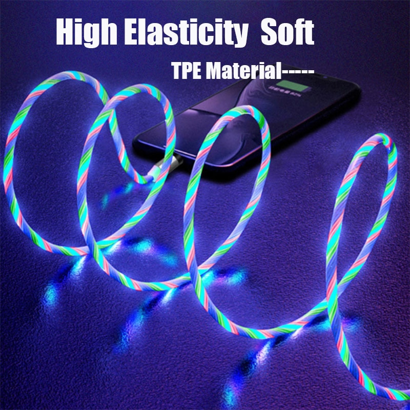 Lasaie Bunte Fließende Licht LED Magnetische Kabel Mikro USB Typ C Kabel Schnelle Ladung Magnetische Ladegerät Kabel für iPhone Xiaomi