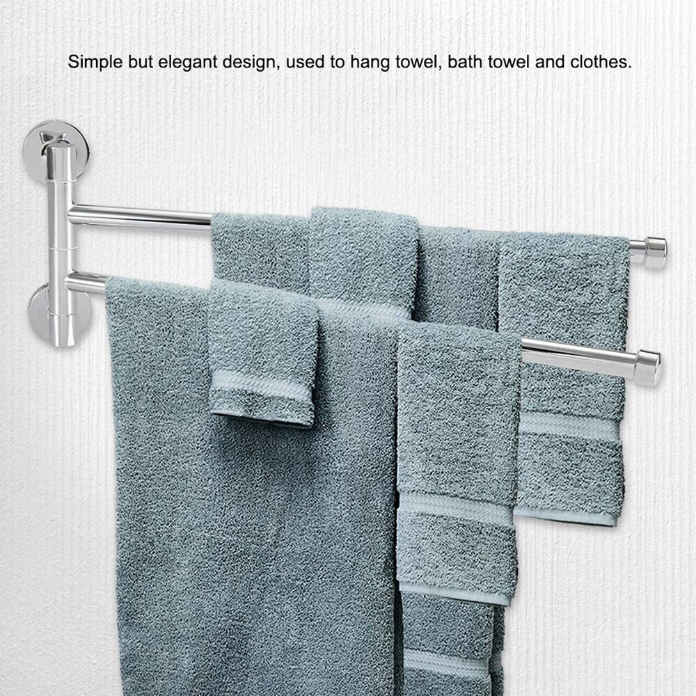 Rvs Handdoekenrek Roterende 2 Swing Arm Bad Rail Hanger Handdoek Houder 2 Bars Washroom Badkamer Rack Wall Mounted opslag