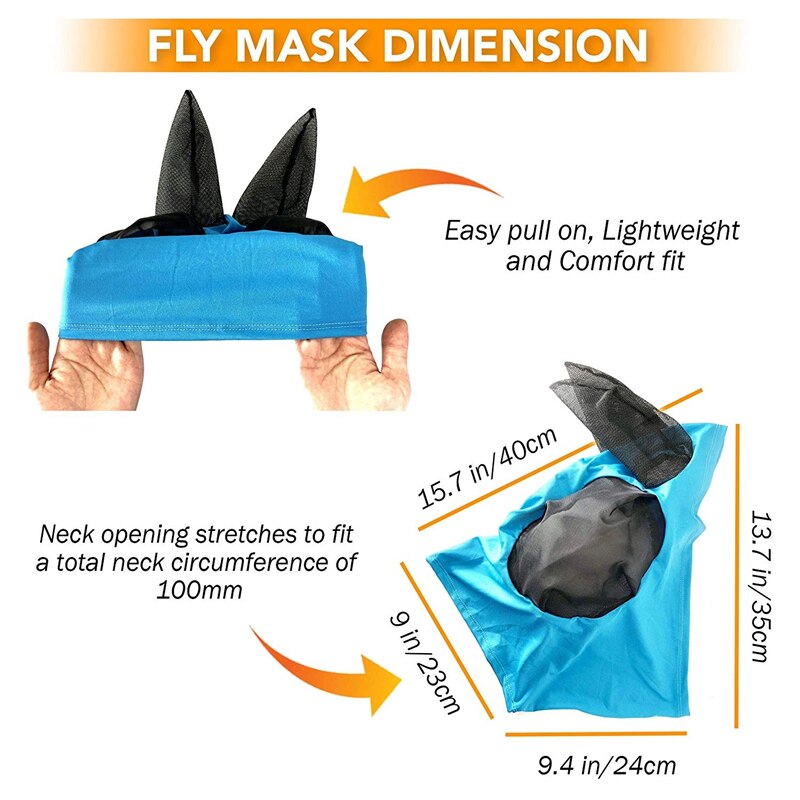 Mascarilla transpirable antimosquitos para caballos, cubierta protectora elástica para la cara, con orejas, Protectores faciales, cuidado de caballos, AA