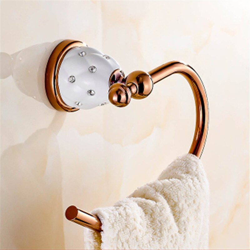 Håndklæde ringe massiv messing guld håndklædeholder badehylde håndklædestativ bøjler luksus badeværelse tilbehør vægmonteret håndklædestang: Stil 5