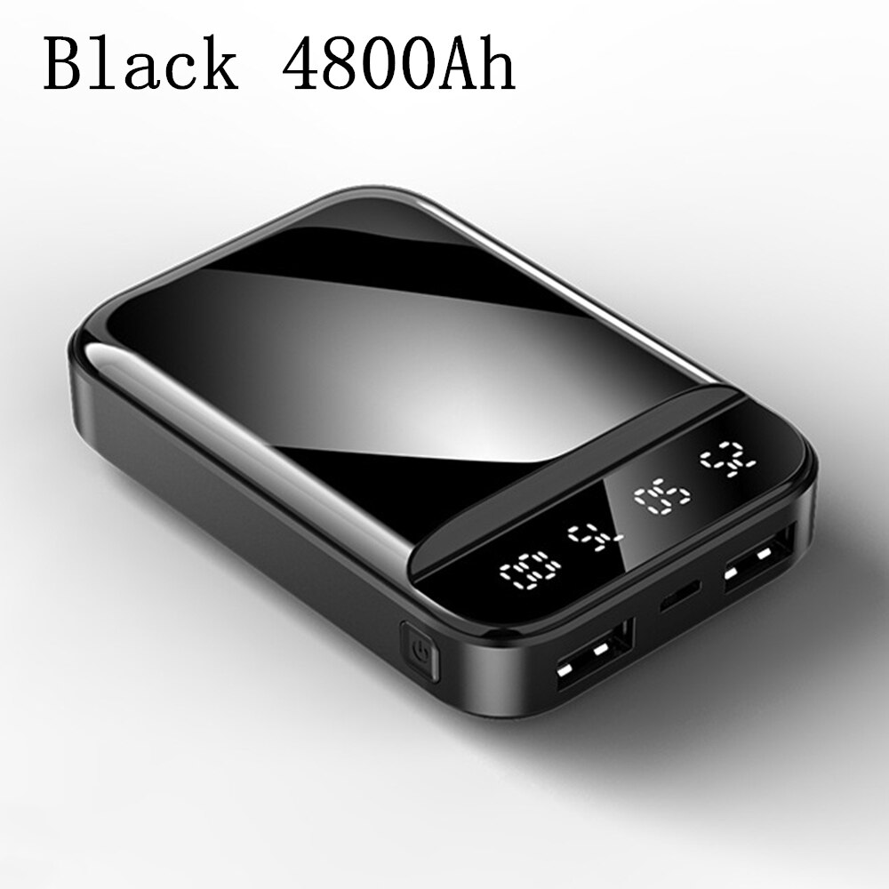 Floveme batterie externe miroir affichage numérique double USB sortie ports 2.1A charge rapide 480010000/20000 mAh pour Smartphone: 4800mAh Black