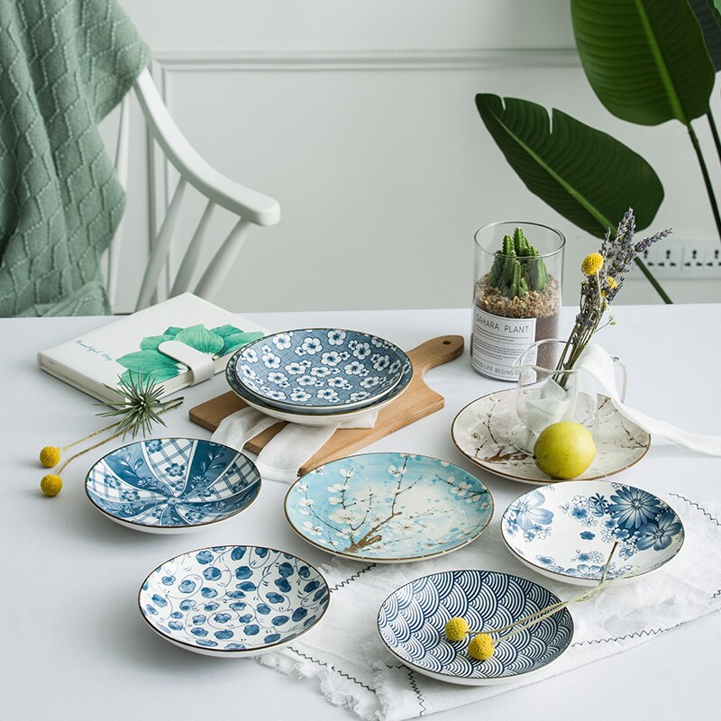 WHYOU 1piece 7inch Cermic Serving Western Food Steak Plate Breakfast Dish Japanese-Style Kitchen Supplies Tableware