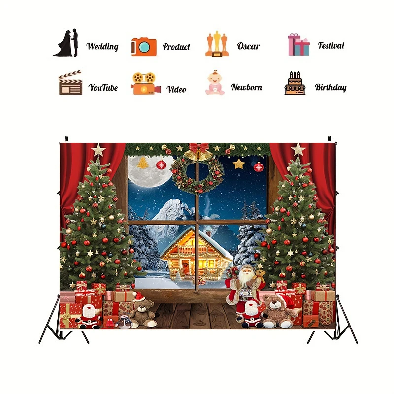 1 tapiz de Navidad árbol paisaje nevado ventana tapiz evento fotografía fondo tela dormitorio sala de estar 180X320CM