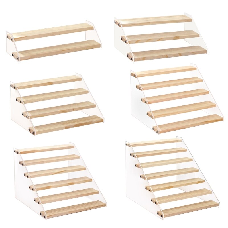 L21A Multifloor Clear Acrylic Trapezoid Display Stand Jewelry Showcase Cosmetics
