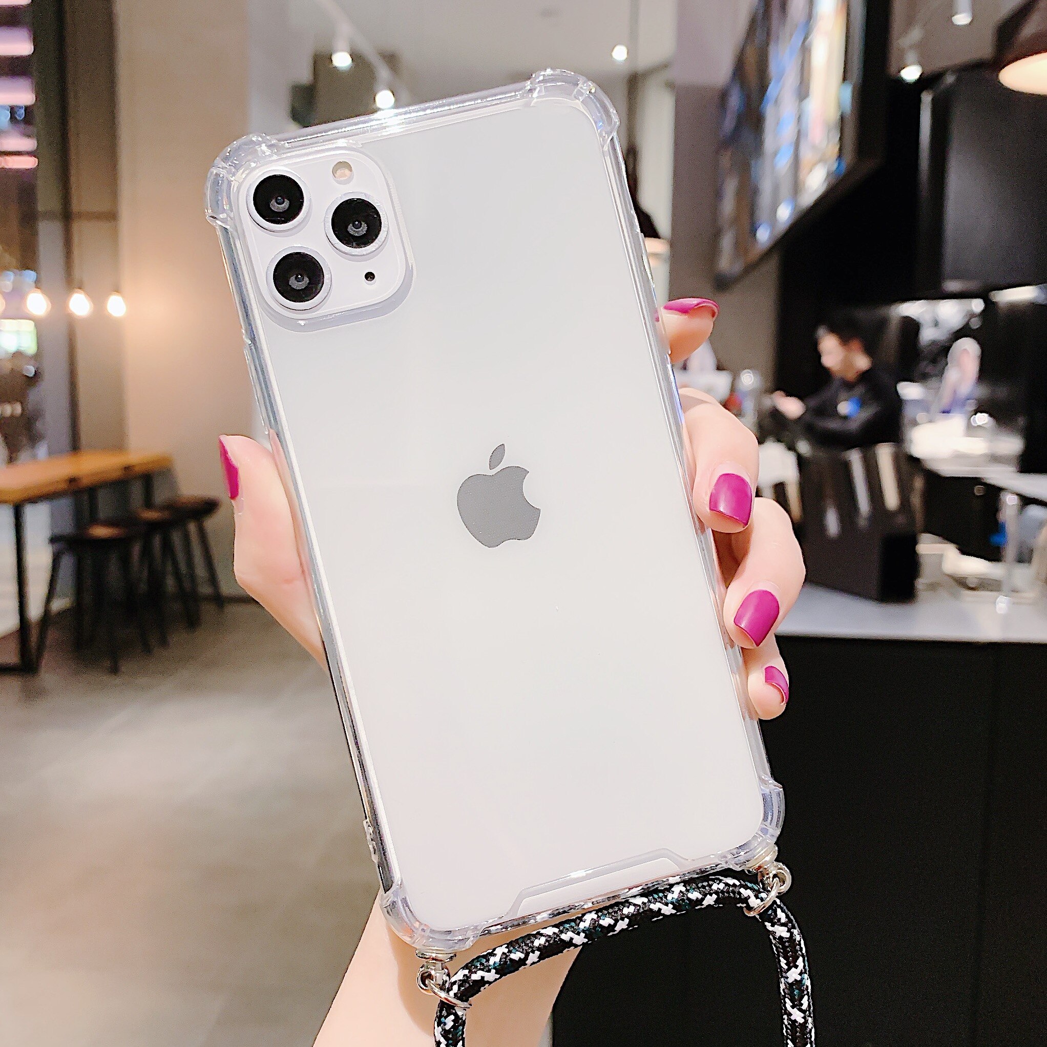 for iPhone 12 12 promax iPhone 11 Transparent TPU Phone case cover with straps for iPhone 7 8 plus XR