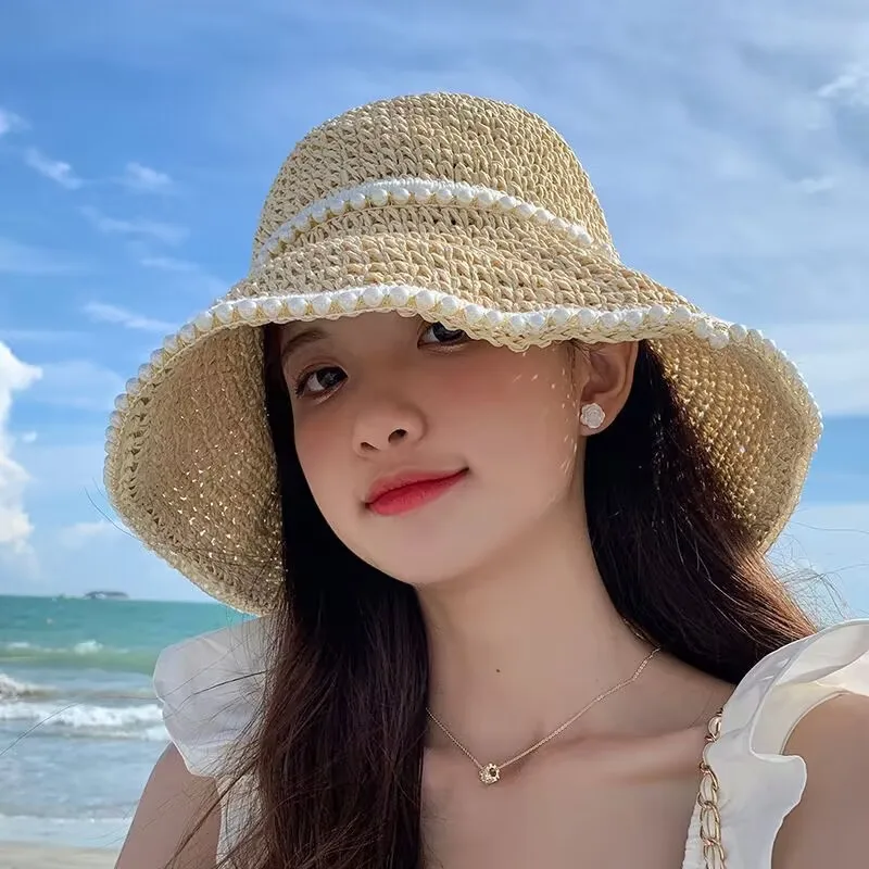 Straw Hat for Women Handmade Summer Hat Beach Travel Outdoor Summer Sun Hat Perfect for Panama Cap: Preto